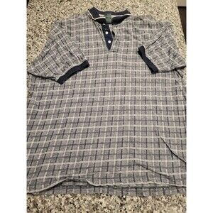 Catalina Polo Shirt Mens XL Navy Windowpane Short Sleeve Cotton Collared Casual